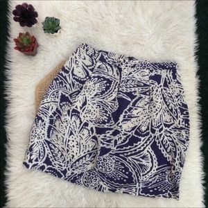 Purple Abstract Floral Linen Blend Skirt 4P